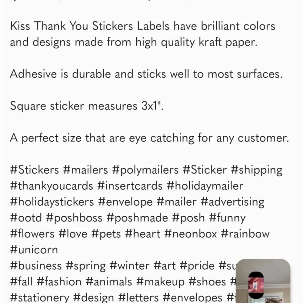 🆑 Roll of Square KISS Thank You Stickers 3”x1” Qty 120